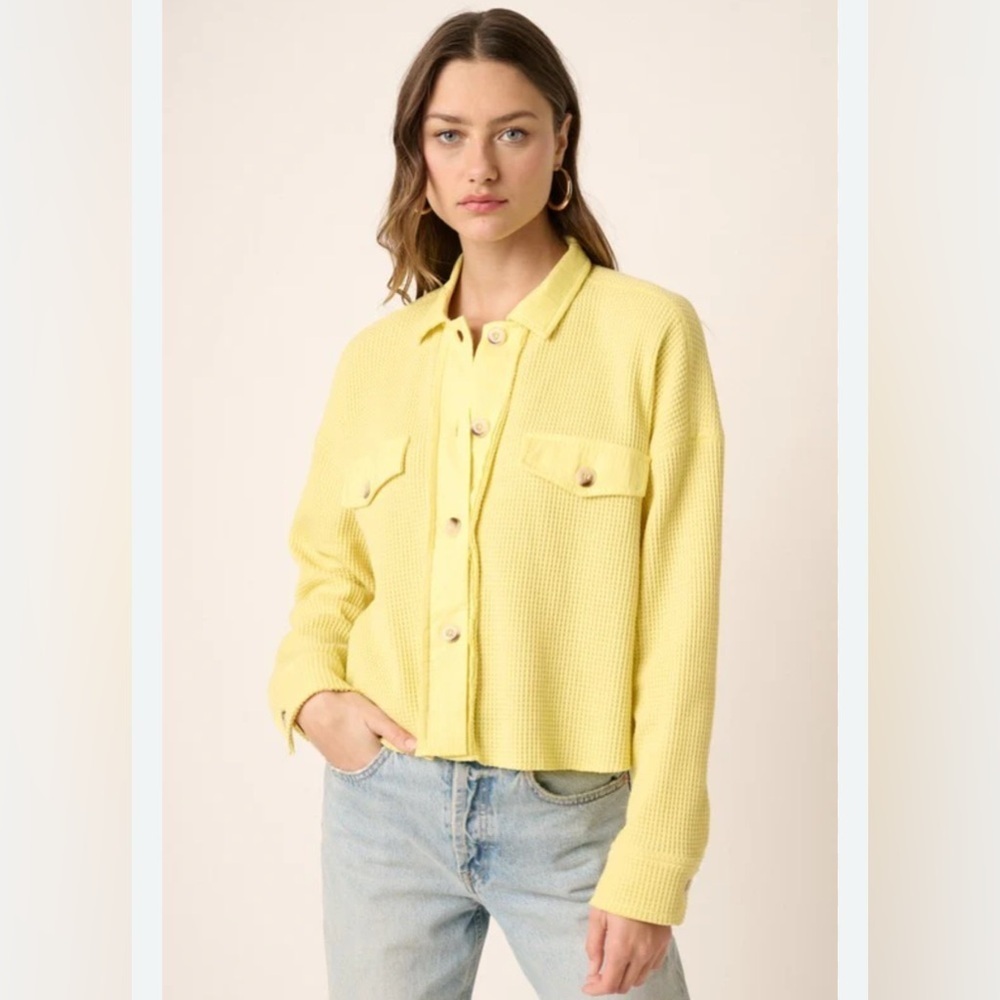 Mittoshop Yellow Waffle Knit Button-Up Shirt
